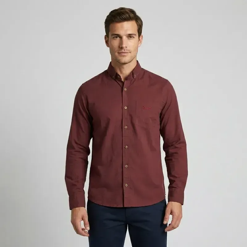 پیراهن آستین بلند یقه برگردان مردانه مدل تترون معمولی